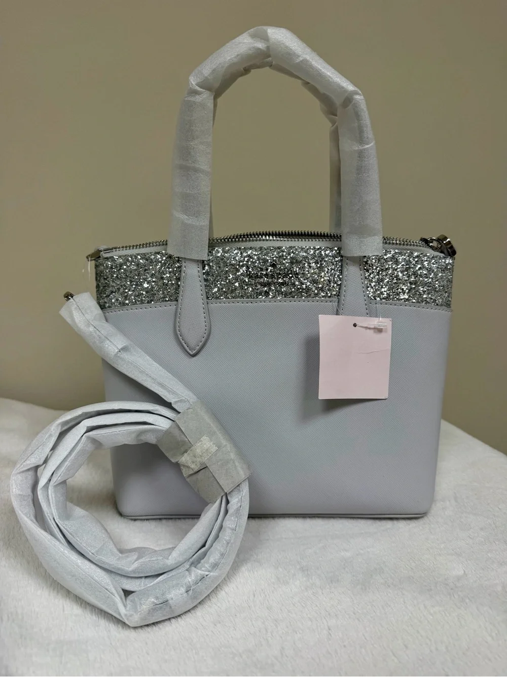 Kate Spade Glitter Trim Satchel with Crossbody Strap.
